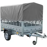 Garden Trailer 230 Hochplane 750 kg, Bügel grau, Autoanhänger mit Schutzgitter, Stützrad, Transportfläche 230cm x 125cm