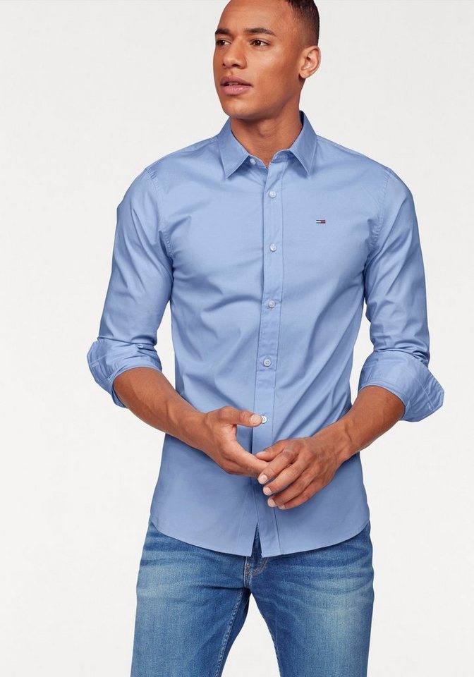 Tommy Jeans Langarmhemd Sabim Stretch Hemd Shirt Stretch Hemd, Premium, Slim Fit, mit Elasthan blau M (48)