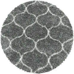 Teppich Hochflor Shaggy Skandi-Muster Polypropylen Wohnzimmer Grau Rund 120x120 | Kadima Design