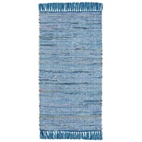 -LUXOR- living Teppich Frida Baumwolle Naturfaser Handgewebt Handwebteppich blau, 60 x 120 cm