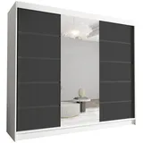 Sofnet Schwebetürenschrank Weiß, Schwarz, Holzwerkstoff, Rechteckig, 250x215x58 cm Schlafzimmer, Kleiderschränke, Schwebetürenschränke