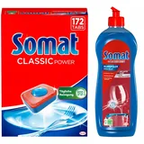 SOMAT Tabs 172 AW Classic Power, Geschirrspül Tabs mit Fettlösekraft für kraftvolle Reinigung, Spültabs für strahlend sauberes Geschirr + Somat Duo Power Experten Klarspüler 750ml