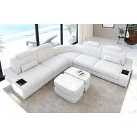 Sofa Dreams Ecksofa Ledercouch Sofa Leder Elena L Form lang Couch, L-Form Ledersofa mit LED-Beleuchtung weiß