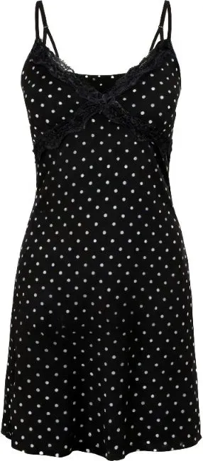 IZURIA Spaghettiträgerkleid, schmale Spitzen-V-Neck, schwarz mit Polka-Dots, XL