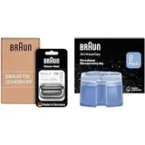 Braun Series 7 Scherkopf, Ersatzscherteil kompatibel mit Serie 7 der neuen Generation, Made in Germany, 73S, Silber+ Braun 3-in-1 ShaverCare Reinigungskartuschen für Reinigungsstationen, 8er Pack