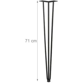 Relaxdays Möbelausstattung & Zubehör, Hairpin Legs, 4er Set, 3 Streben, Metall, Haarnadel Tischbein für Hocker, Tisch Schrank, 71 cm hoch, schwarz