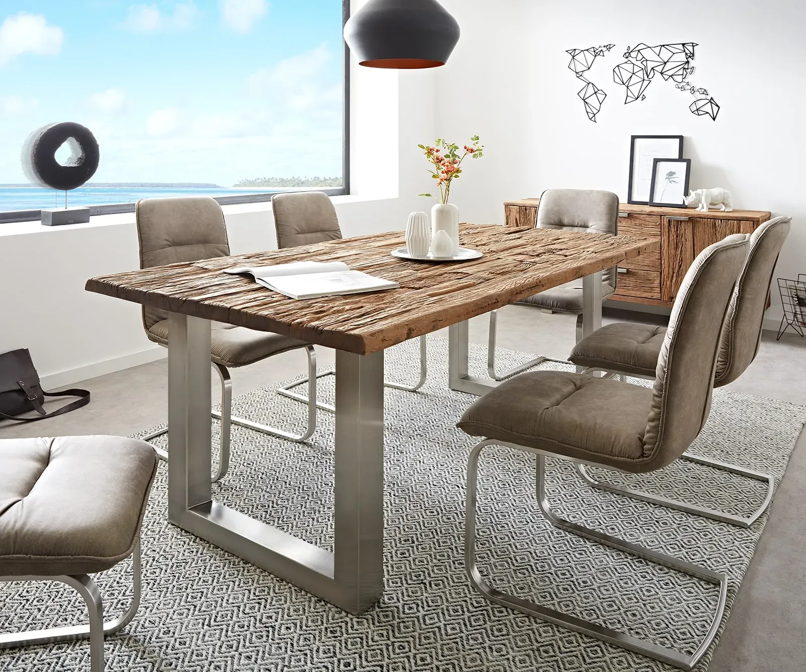 DELIFE Table-à-manger Reclaimed 200x100 cm aspect vintage inoxydable large, Tables de salle à manger