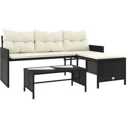 vidaXL Gartensofa in L-Form mit Tisch und Kissen Schwarz Poly Rattan