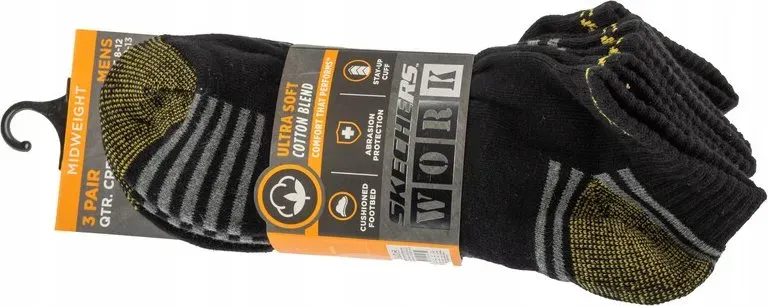 Skechers Terry Trainings- und Arbeitssocken, 3er-Pack, Schwarz, 41-46