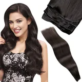 LaaVoo Braun Genius Weft Extensions Echthaar Tressen 50g Remy Haartressen Echthaar Zum Einnähen Dunkel Braun Echthaar Tressen Remy Human Hair Extensions 40cm #2