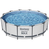 BESTWAY Steel Pro Max Frame Pool Set 366 x 100 cm lichtgrau inkl. Filterpumpe + Verdeck