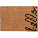 Relaxdays Fußmatte Kokos, Türvorleger Hello, 60 x 40, rutschfest, wetterfest, Fußabstreifer innen & außen, natur/schwarz