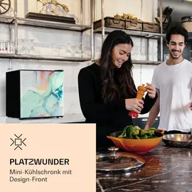 Klarstein CoolArt Kühl-Gefrier-Kombination - Kühlschrank mit 2 Kühl-Ebenen, Design-Front, Thermostat mit 5 Stufen, 0 bis 10 °C, Fassungsvermög... - Bunt
