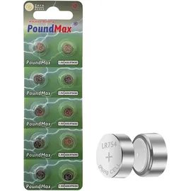 PoundMax Alkaline Knopfzelle LR754 LR750 LR754W 393 SR754 193 546 RW28, 1,5 V, 10 Stück