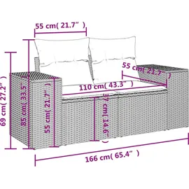 vidaXL Gartensofa-Set mit Kissen, grau, Polyrattan