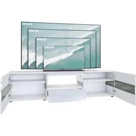 Vladon Flow Lowboard 177 x 45 x 39 cm Weiß matt/Weiß Hochglanz MDF, Spanplatte, Holzwerkstoff