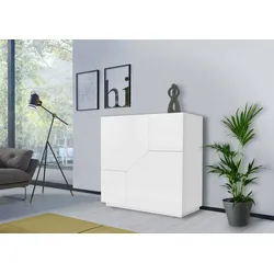 Dmora Kommode Domenico, Küchen-Sideboard mit 2 geometrischen Türen, Wohnzimmer-Buffet, Küchen-Sideboard, cm 79x43h86, glänzend weiß