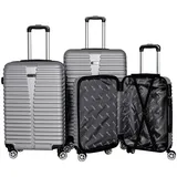 Kofferset 3 teilig, Reisekofferset, Hartschalenkoffer, Trolley, silber
