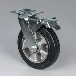 Lenkrolle mit Feststeller, 200 mm, schwarzer Gummi