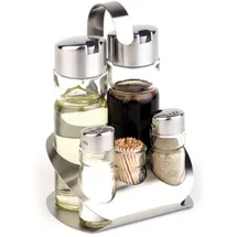 APS Menage PRO 13 x 11 cm Höhe 19 cm Set mit Essig- und Öl-Flasche Salz- und Pfefferstreuer Zahnstocherspender Edelstahl
