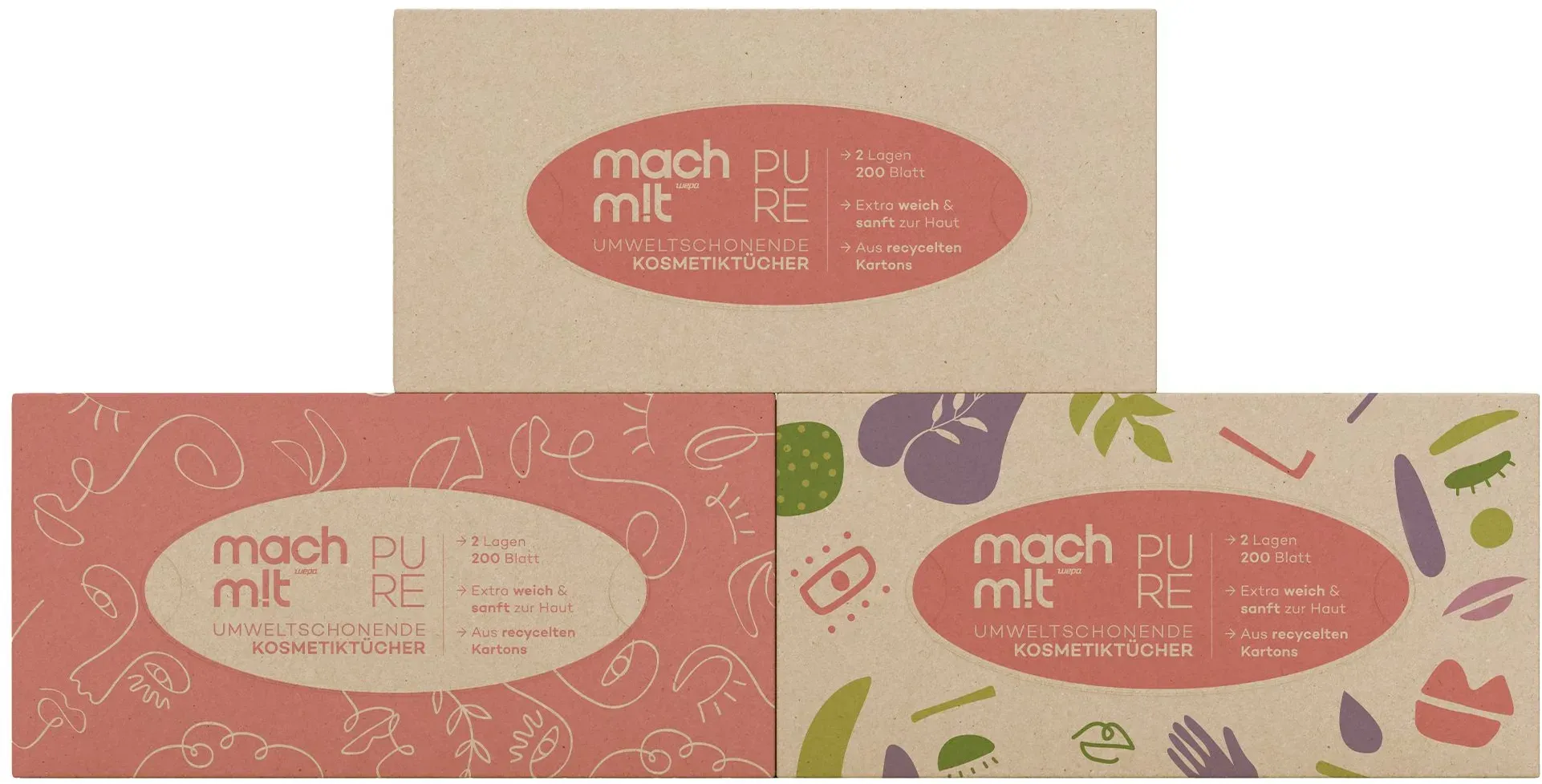 mach m!t Pure Kosmetiktücher Box aus recyceltem Karton Tücher 1 St