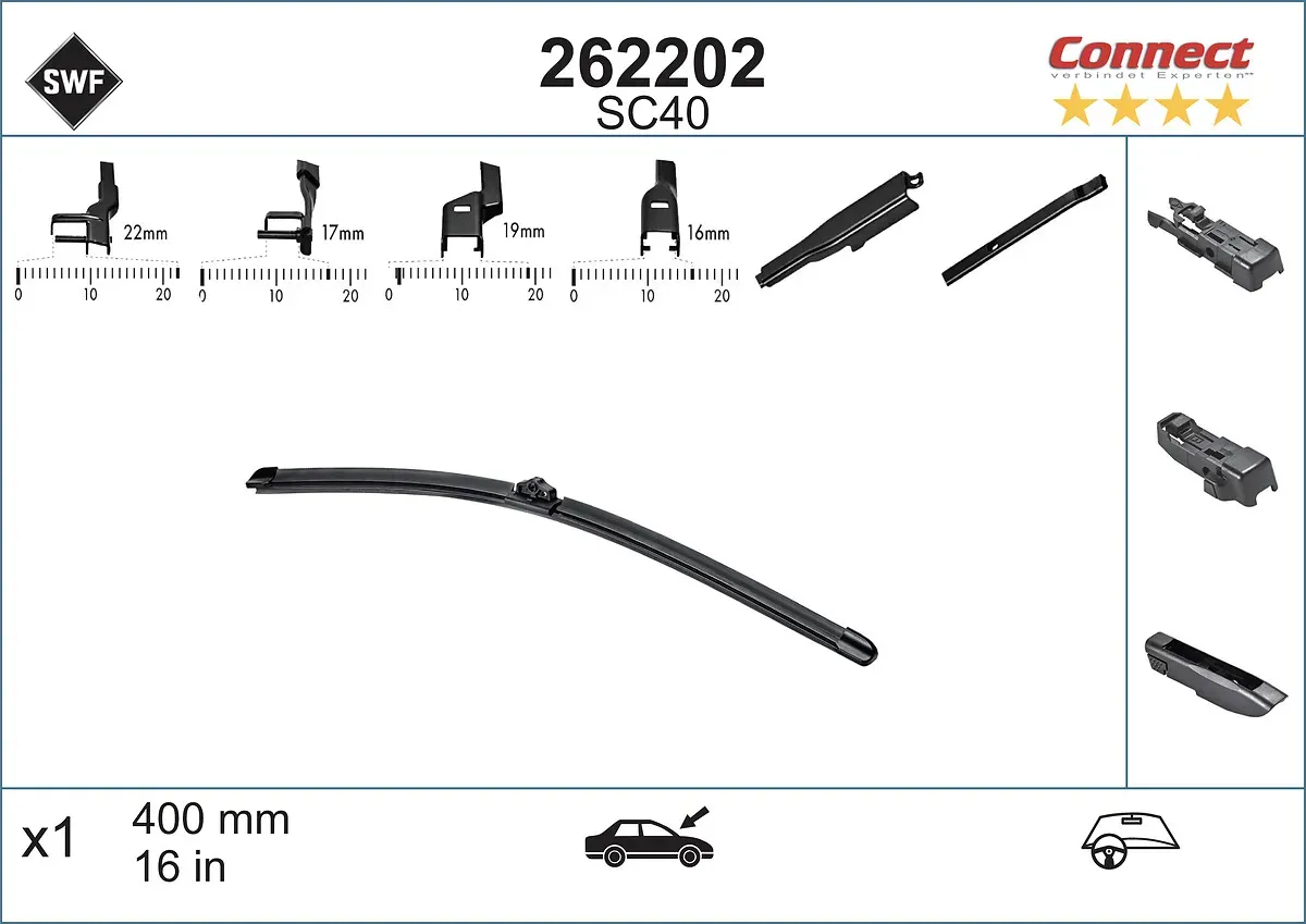 SWF Wischblatt ALTERNATIVE CONNECT 262202 für Citroën Peugeot DS Opel VW
