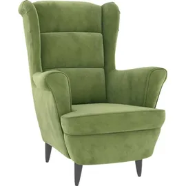 vidaXL Ohrensessel mit Hocker Samt 81 x 96 x 90 cm Hellgrün