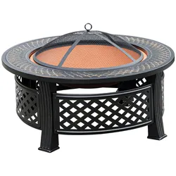 Haushalt International Feuerstelle rund 81cm mit Grillplatte, Gitterdeckel und Schürhaken