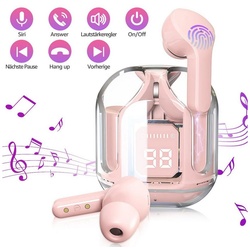 7Magic 2023 NEU Kabellos Kopfhoerer TWS Gaming Kopfhörer Crystal Transparent Bluetooth-Kopfhörer (Bluetooth 5.3 + EDR, Smart Touch Control, ENC Noise Cancelling Bluetooth Kopfhörer) rosa