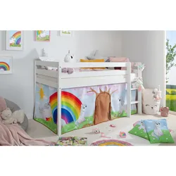 TiCAA Hochbett "Einhorn Rainbow" Kiefer weiß