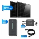 Balkonkraftwerk 1000W mit 2,24kWh Speicher, Marstek B2500-D, 2x500Wp bifaziale Solarmodule, 800W Mikrowechselrichter, 5m Anschlusskabel, Komplettset