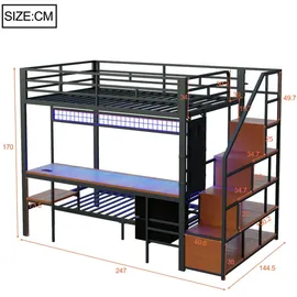 stilvora Etagenbett 140 x 200 cm Metall schwarz