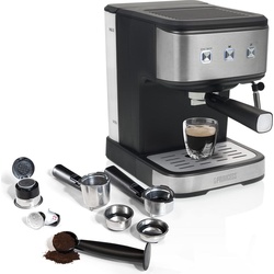 Princess Espressomaschine mit Siebträger, Siebträgermaschine, Schwarz, Silber