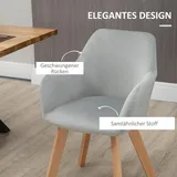 Homcom Esszimmerstuhl 2er Set, mit Armlehne, Rückenlehne, Samtoptik, Wohnzimmerstuhl mit Holzbeine für Küche, Esszimmer, Grau 54L x 57B x 80H cm
