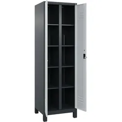 C+P Aufbewahrungs Doppel-Spind Classic PLUS, Füßen, 2 Abteile, HxBxT 195x60x50cm, Sicherheitsdrehriegel, Anthrazit/Hellgrau von PROREGAL