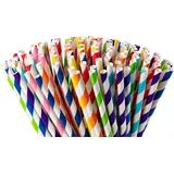 Inoverse 500 Stück Strohhalme Papier, Pappstrohhalme mit Ø 8 mm x 24 cm, Einweg Trinkhalme,%100 Biodegradable Papierstrohhalm, Strohälme aus Kraftpapier Für Cocktails, Partys, Catering, Bunt