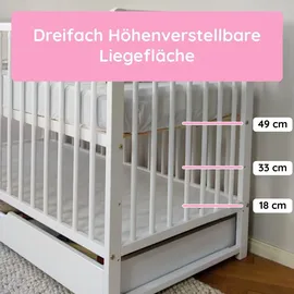 Kids Collective Babybett Kinderbett Gitterbett 60x120 höhenverstellbar & herausnehmbare Sprossen, | weiss sehr stabil Europe - weiß