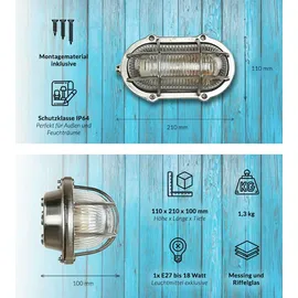 Licht-Erlebnisse Außenwandleuchte Messing 11,0 cm IP64 inkl. E27 silber