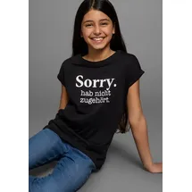 Kidsworld T-Shirt Sorry. hab nicht zugehört. Kurzarm, bedruckt, Rundhalsausschnitt, aus Baumwolle schwarz 152/158