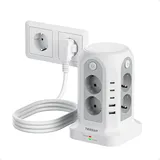 TESSAN 8 Fach Mehrfachsteckdose mit USB C, Steckdosenleiste mit 4 Einzelnen Schalter, Verlängerungskabel 2M Verteilersteckdose, Steckerleiste Überspannungsschutz, Steckdosenturm 3680W für Büro, Grau