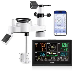 VEVOR 7-in-1 WLAN-Wetterstation mit APP, 7,5-Zoll-VA-Display, solarbetriebener Außensensor, Wettercenter zur Wettervorhersage, Windgeschwindigkeit, Temperatur, Luftfeuchtigkeit, Niederschlag