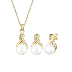 Elli Infinity Perlen Kristalle 925 Silber Schmuck-Set   Damen 
