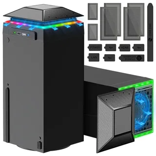 Lüfter für Xbox Series X Konsole, Gorixer AI Control Automatisch/Manuell einstellbare Geschwindigkeit Lüfter Kühler mit Staubschutzfilter&7 RGB Licht, Kühlsystem Horizontal für Xbox Series X Zubehör