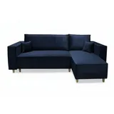 marpur Eckcouch Velourstoff mit Bettkasten 2-Sitzer Blau