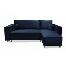 marpur Eckcouch Velourstoff mit Bettkasten 2-Sitzer Blau