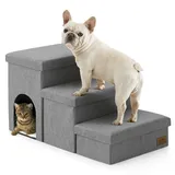 COZY KISS Hundetreppe für Kleine Hunde mit Stauraum, Breite Haustiertreppe Faltbare für Bett und Couch, Hunderampe mit Rutschfestem Boden, Lecksichere (Grau, Condo(83x43x43cm), 3)