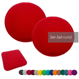 heimtexland ® 2er Pack Sitzkissen Filz Stuhlkissen Bodenkissen Polster Stuhlauflage Indoor Outdoor Kissen rund Typ631 Filzkissen rot 35x35 cm 2 Stück