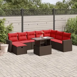 vidaXL 9-teiliges Gartensofa-Set mit Kissen, braun, Polyrattan - Braun