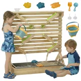 Outsunny Wasserwand für Kinder im Freien Wasser- und Sandspieltisch mit 18 Zubehörteilen, Holzspielzeug für den Außenbereich im Alter von 3-7 Jahren