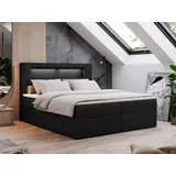 MKS Meble Boxspringbett 120x200 mit Led, Polsterbett mit LED Kopfteil - Multipocket-Matratze - Doppelbett - GOLD-5 - 120x200 - Schwarz - Kunstleder - H3 - Schwarz
